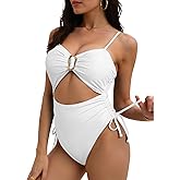 Viottiset Women's Cut Out Drawstring One Piece Swimsuit Cheeky High Cut Bathing Suit