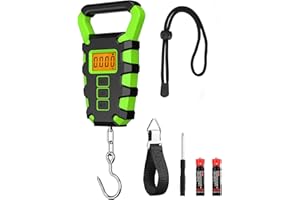 JXTZ Fishing Scale with Gripper and Ruler, 50Kg /110lb Waterproof Digital Hanging Scale with Non-Slip Handle and Stainless Hook, Backlit LCD Display, Units Kg/lb/oz, for Fishing, Travel, Luggage