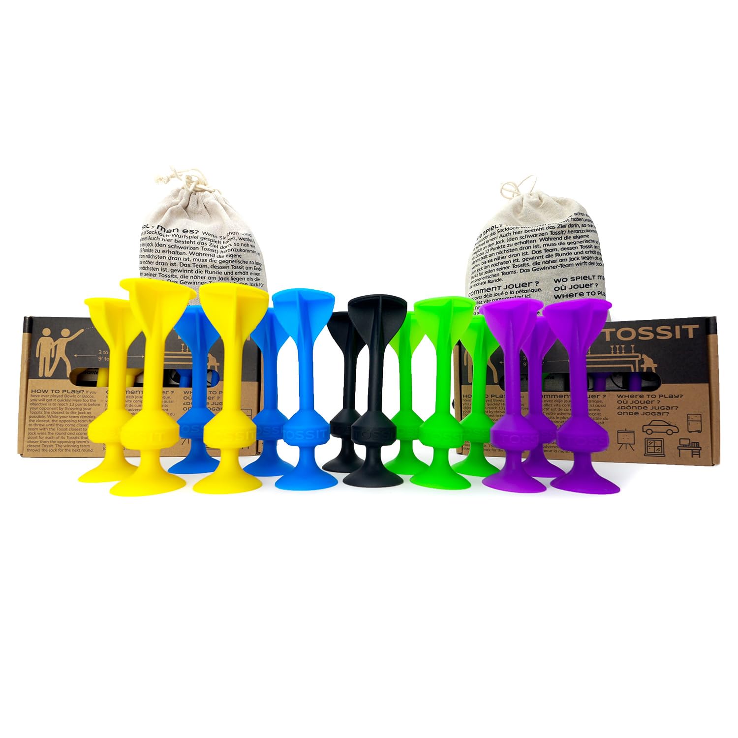 TOSSIT Suction Cup Darts, Toss Game Perfect Family and Party, Silicone Throwing Game for Backyard, Indoor and Outdoor Fun, Twin Pack, Purple Green Blue Yellow