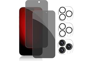 Pehael [2+2 Pack] iPhone 15 Pro Max Privacy Screen Protector with Camera Lens Protector Full Coverage Anti-Spy Tempered Glass Film 9H Hardness Upgrade Edge Protection Easy Installation Bubble Free