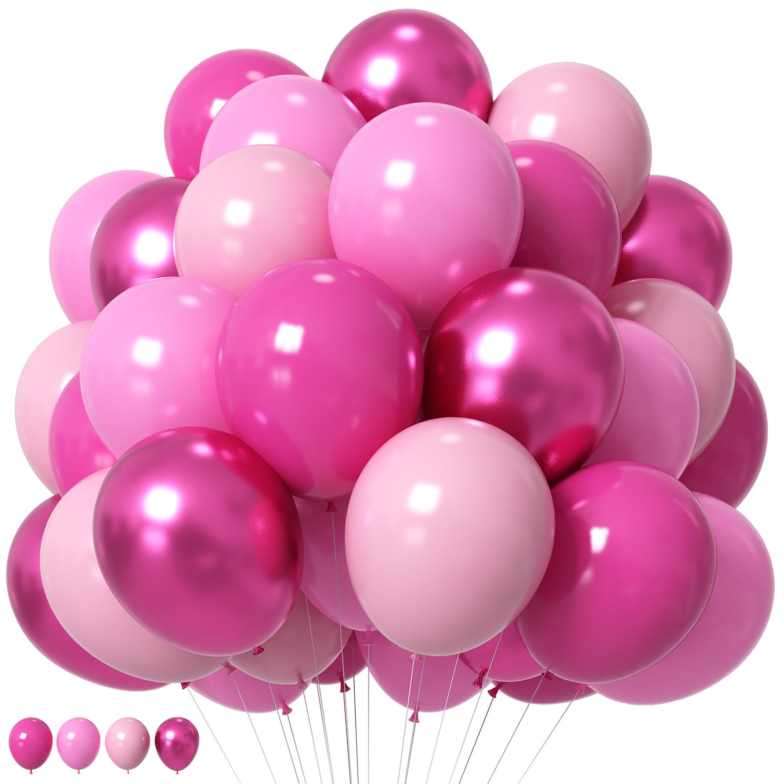 Photo 1 of HILAVO Pink Balloons Set 12 Inch Hot Dark Magenta Light Pastel Pink Metallic Latex Helium Balloon for Girls Baby Shower Princess Wedding Birthday Party Decorations