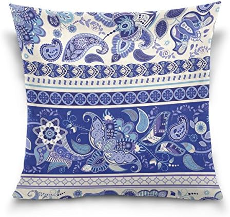 Xinxin Paisley Floral Pattern Throw Pillow Cushion Cover Sofa Pillow Covers 20X20 Inch Blue