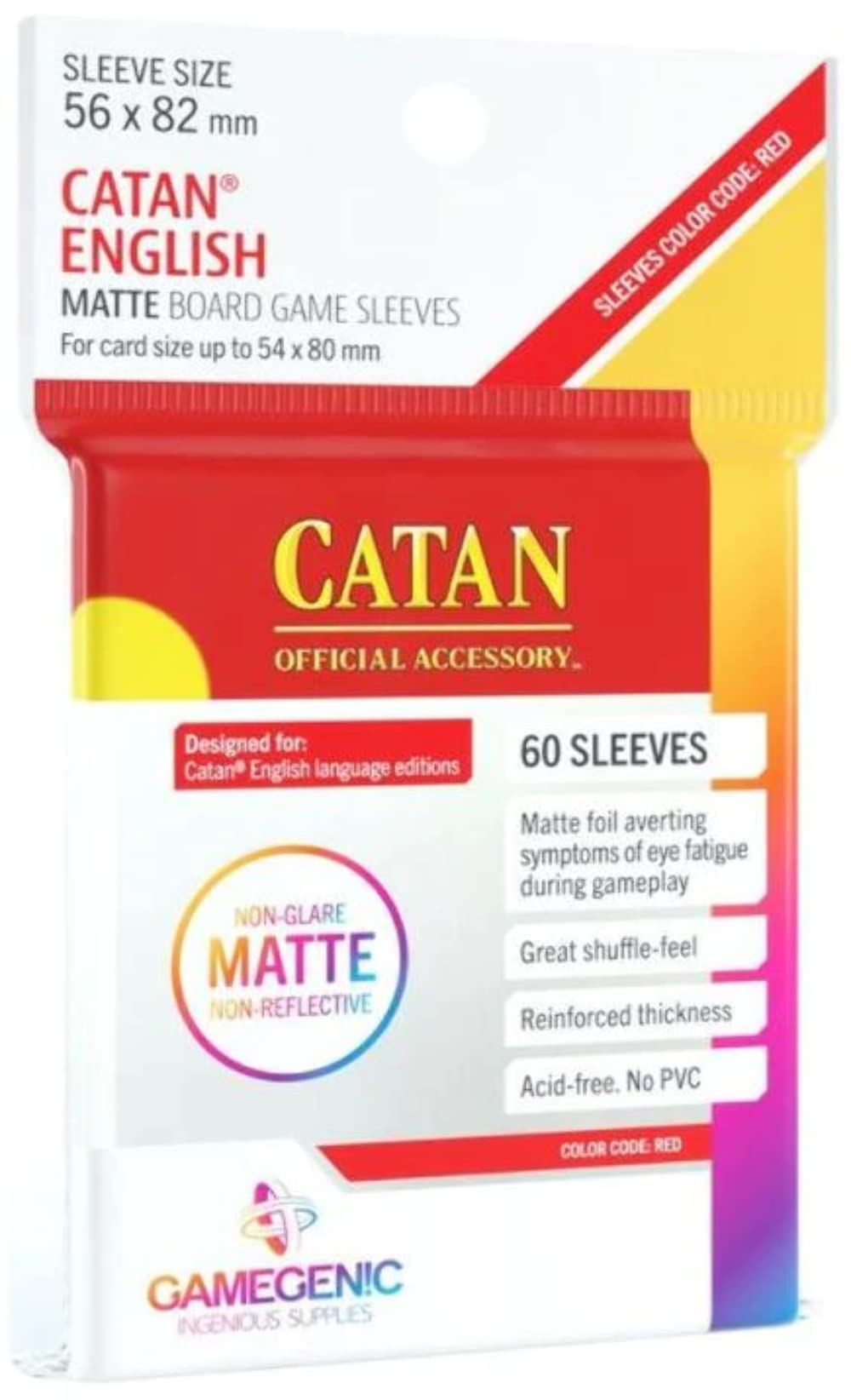 Gamegenic | Matte Catan- Sized Sleeves 56 x 82 mm (50 Sleeves) | Board Game Accessory