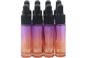 8 Pack Dropper Bottles, 10ml Thick Essential Oil Glass Bottles Purple Orange Gradient Color Reusable Portable Small Glass Per