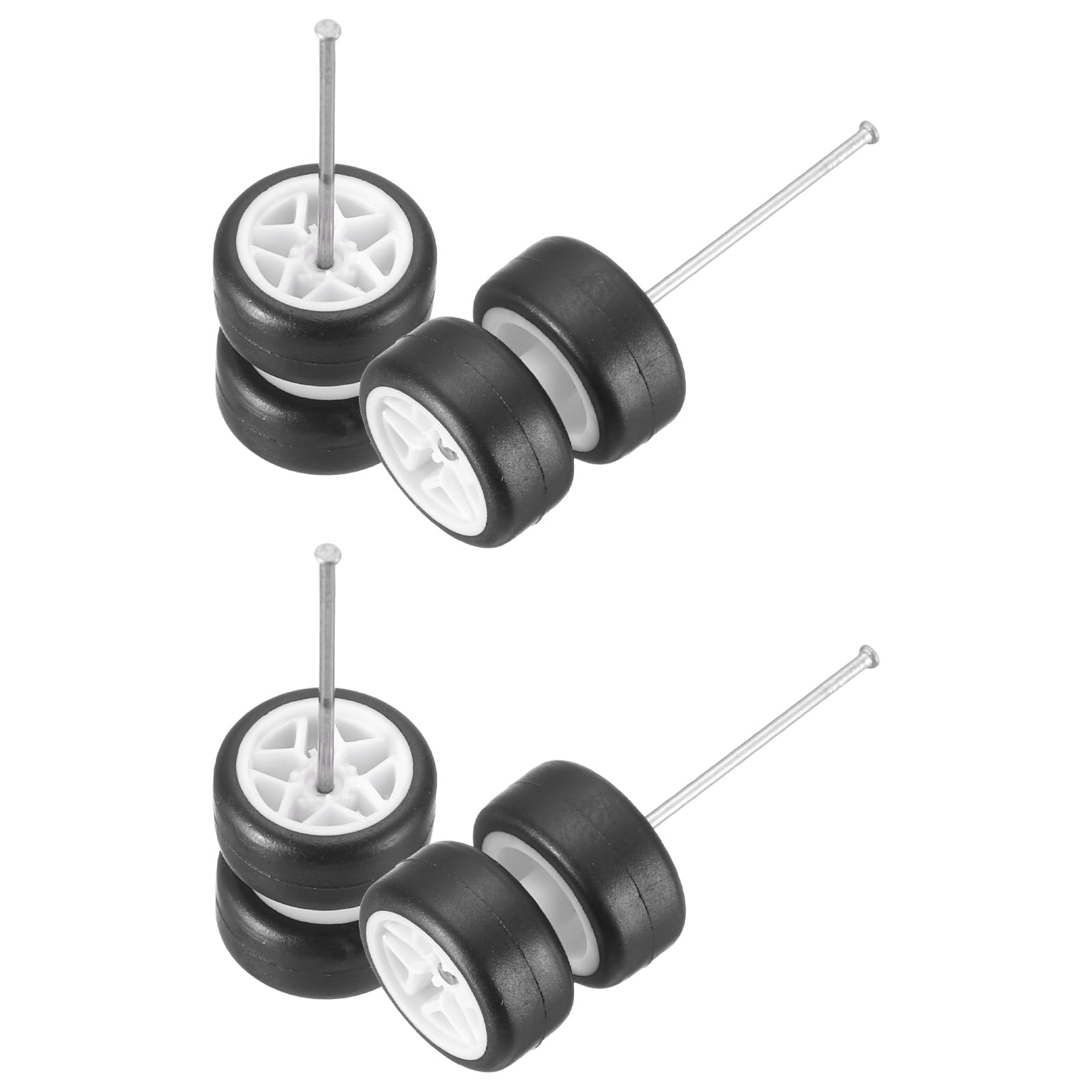 sourcing map 4 Set 1/64 Wheels and Tires Set, Real Riders Rims Includes Axles for RC Diecast Car DIY Model, 10-Spoke White Rims