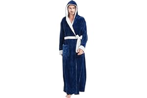FashGudim Mens Robes Big and Tall with Hood Two-Tone Flannel Fleece Contrast Bathrobe Full Length Plush Long Robe House Coat