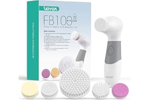 VOYOR Facial Cleansing Brush Waterproof Spin Face Brush 5-IN-1 Body Cleansing Brush Set for Deep Skin Cleansing, Gentle Exfoliating, Blackhead Removal FB100