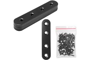 Rierdge 8 Sets 4 Inch Stainless Steel Flat Plate Straight Bracket Flat Metal Brace Bracket, 100mm Metal Brackets Mending Repair Plate Brace with Screws for Wood Straight Brace (Black)