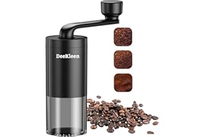 DeeKleen Manual Conical Burr Coffee Grinder, Ceramic Mill, Hand Crank,Portable,Perfect for Espresso maker at home,Travel,Camping,Internal Adjustable Setting, Visible Powder Bin