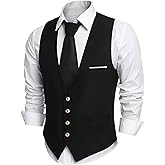 PARTTELY Men's Suit Vest Mens Classic Casual Business Dress Vests with Pockets for Business Formal Wedding Prom