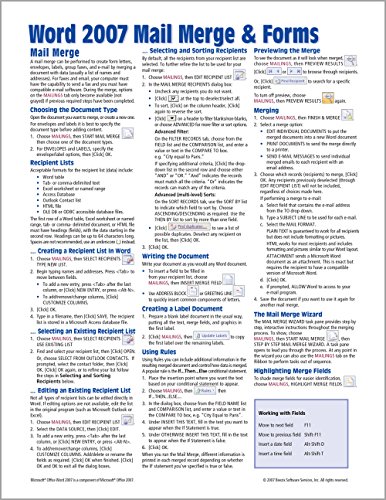 Microsoft Word 2007 Mail Merge & Forms Quick Reference Guide (Cheat Sheet of Instructions, Tips & Shortcuts - Laminated Card) by Beezix Inc