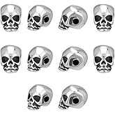 UNICRAFTALE 10pc Skull Beads - 304 Stainless Steel Antique Silver Skull Head Loose Beads (2.5mm Hole) for Jewelry Making, DIY Bracelet, Necklace, Halloween Decoration