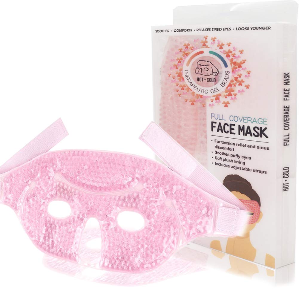 Cooling Warm Full Face Mask Mineral Beads Facial Eye Mask for Sleeping Migraine Headache, Stress Relief, Reduces Eyes Puffiness, Dark Circles, Skin Care, Freezable, Microwavable