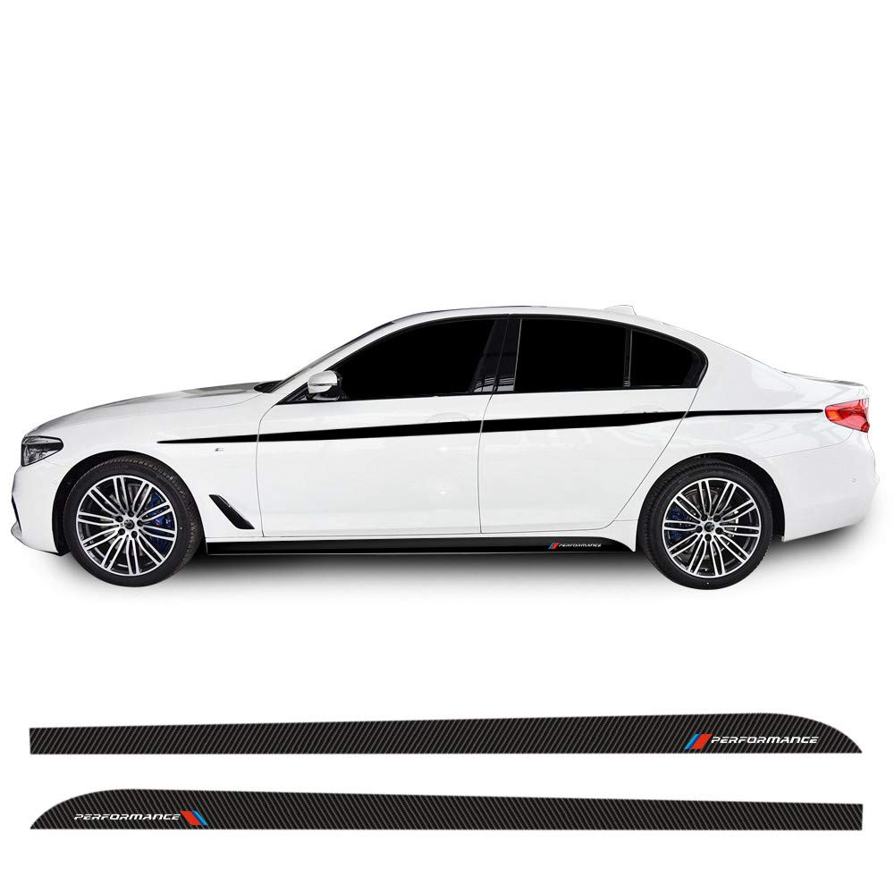 Photo 1 of 2pieces Glossy 5d Carbon Fibre Vinyl Performance Side Skirt Racing Stripes Decal Stickers for BMW f10 f11 f01 f02 f03 f04 g30 Accessories - 230CM