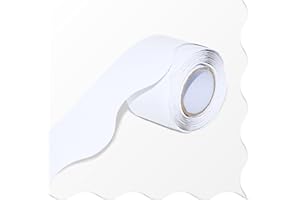 ERKE 60 Feet Bulletin Board Borders, Pure White Scalloped Rolled Border Trim Board Border with Wavy Line Design Decoration for School, Classroom & Offices