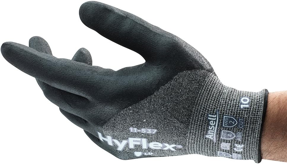 Ansell HyFlex 11-537 Cut Resistant Gloves, Mechanical Protection, Exceptional Grip Performance, Ultralight Weight Style, Industrial PPE Workwear, Size 8 (12 Pairs)