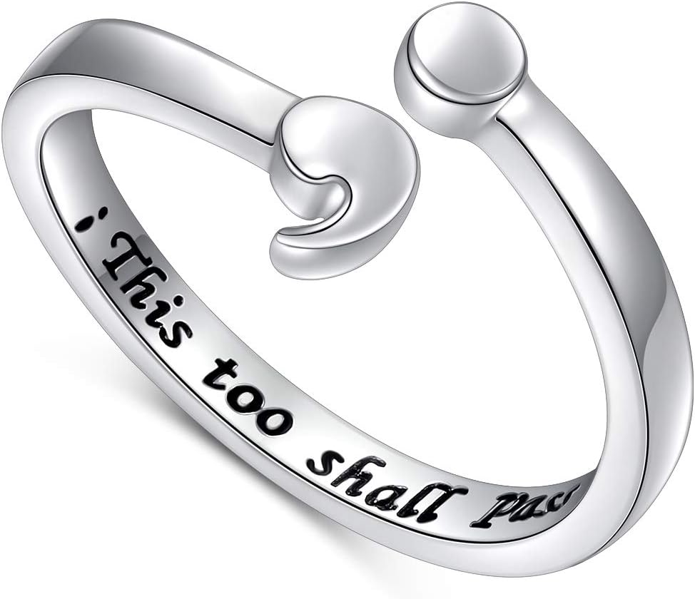 LadytreeMy Story Isn't Over Yet Sterling Silver Semicolon Ring This Too Shall Pass Ring Jewelry Size 5-10
