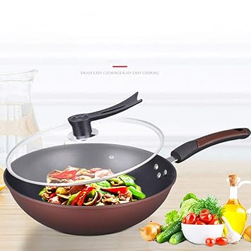Sartén de 12,5 pulgadas con tapa, Wok de revestimiento antiadherente ...