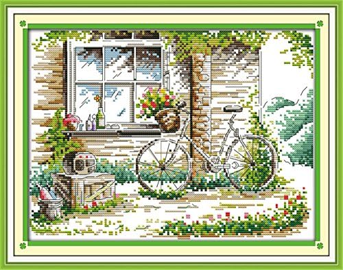 WHEEXLOCK cross stitch kits bicycle outside the window