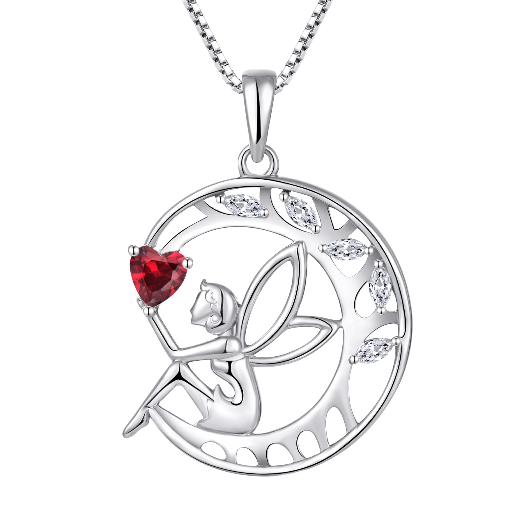 FJ Guardian Angel Necklace 925 Sterling Silver Tree of Life Pendant Ruby Necklace July Birthstone Jewellery for Women โ image 1