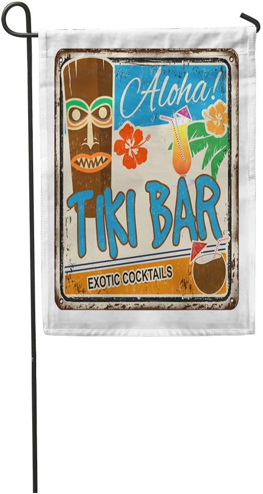 EnmindonglJHO Garden Flag Party Tiki Bar Vintage Rusty Metal Sign on Aloha Summer Home Yard House Decor Barnner Outdoor Stand 12x18 Inches Flag