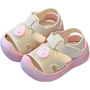Toddler Walking Sandals Baby Boys Girls Slip On Mesh Shoes Summer Closed Toe Adjustable Straps Sports Sandals Cute Rubber Sol