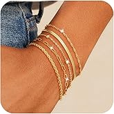 NECOCY 14K Gold Plated Bracelets for Women, Stackable Bracelet Stack Set Adjustable Charm Paperclip Chain Cuban Link Layered Waterproof Jewelry Sets Christmas Gifts for Love
