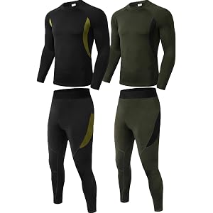 WishStone 2 Sets (2 Tops & 2 Pants) Winter Mens Thermals Fleece Lined Base Layer Men Thermal Pants Men for Skiing Snow Wear