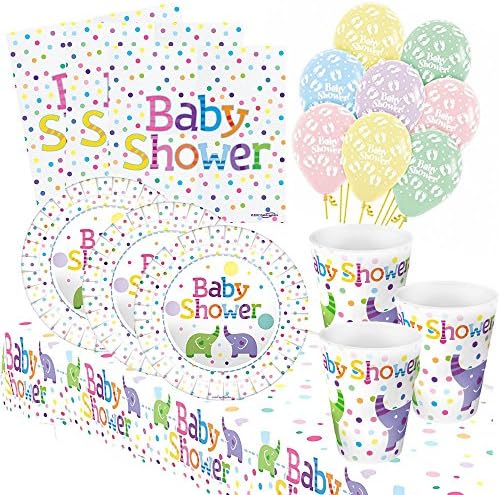 PartyPartyCompany® Baby Shower Polka Dot Party Tableware Essential Pack (24 People)