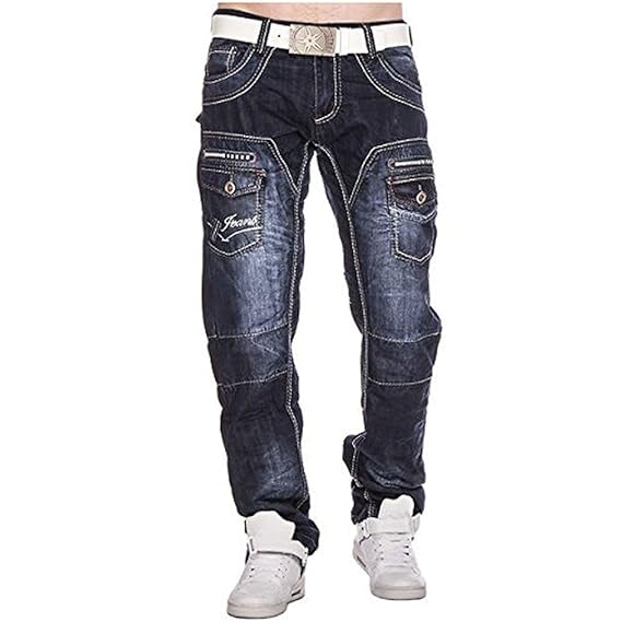 Kosmo Lupo K&M 245 Designer Herren Denim Jeans Hose Clubwear Style Blau Verwaschen W29-W38 / L32-L34