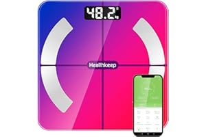 Healthkeep Smart Body Fat Scale with 13 Body Composition Metrics, Smart Digital Bathroom Weighing Scale Compatible with iOS Android, Max 400lbs/180kg (Iridescent, 10.24"/260mm)