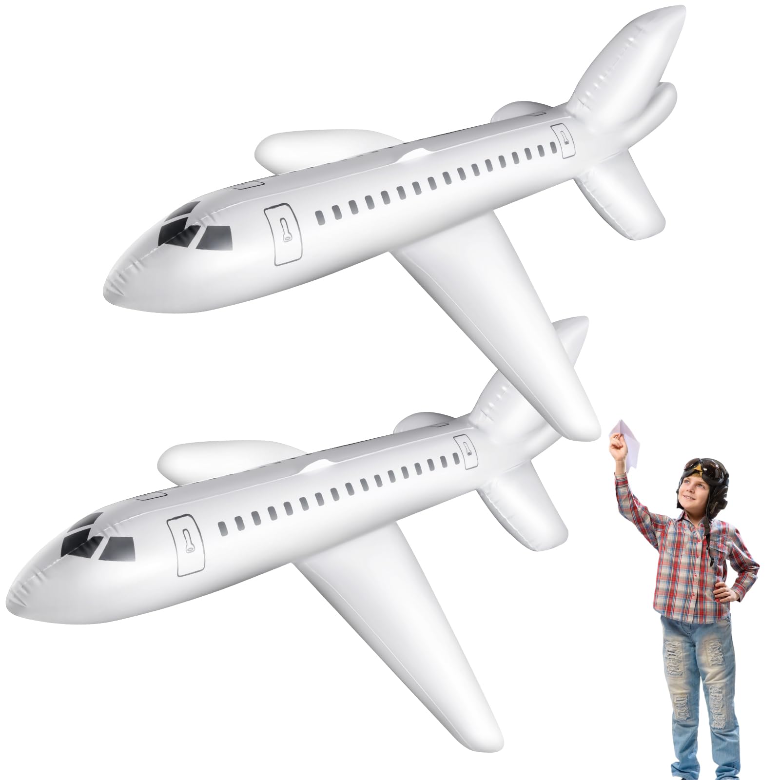 Photo 1 of Syhood White 2 Pcs 79 Inch Large Inflatable Airplane Balloon Airplane Aviation Themed for Outdoor Birthday Party Gifts Swimming Pool Decorations Toys