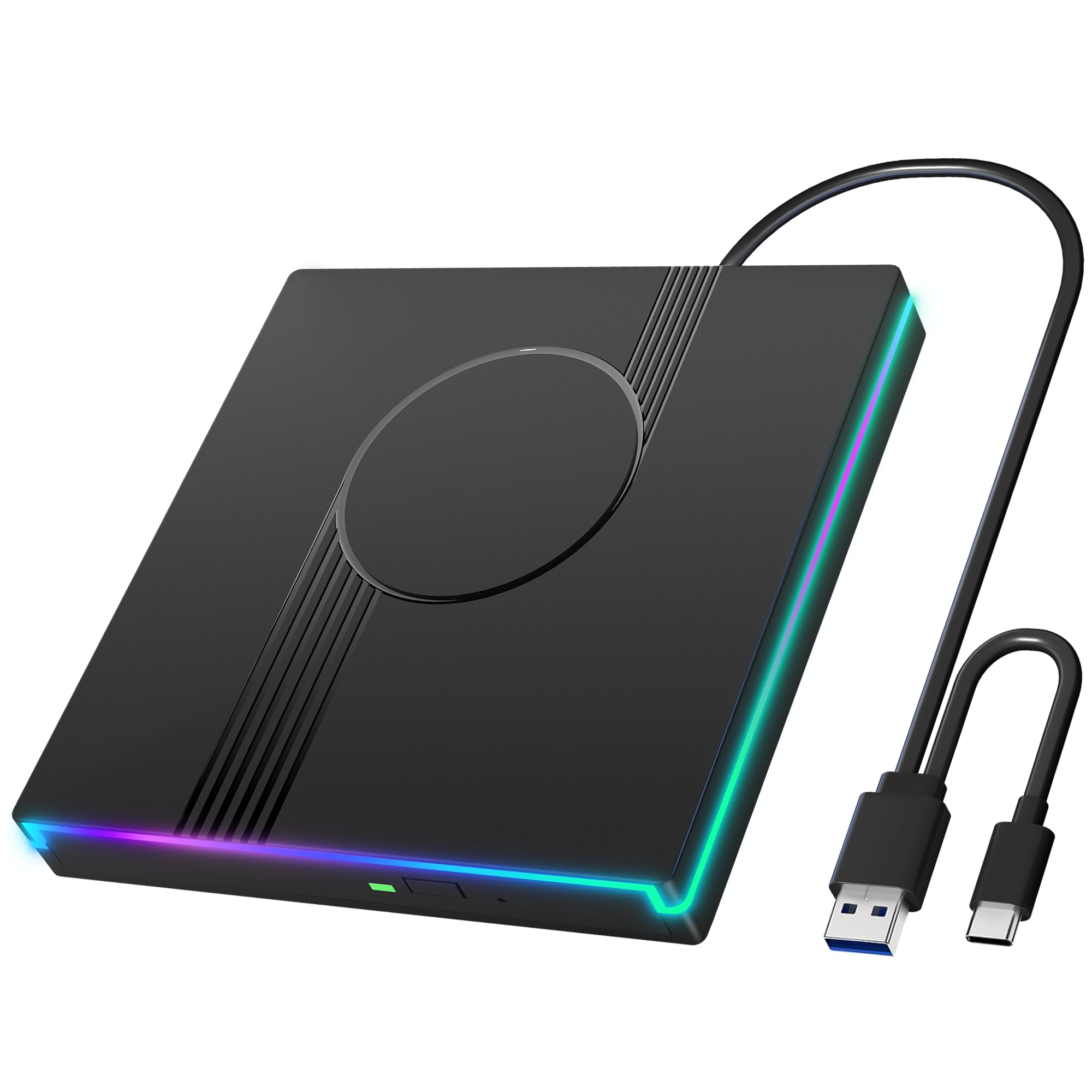 Photo 1 of Wbacon RGB External CD/DVD Drive for Laptop, External CD Drive USB 3.0 Type-C Portable DVD Player, CD Burner +/-RW Optical Drive, Slim CD ROM External Drive for Laptop Desktop PC Windows Mac (Black)