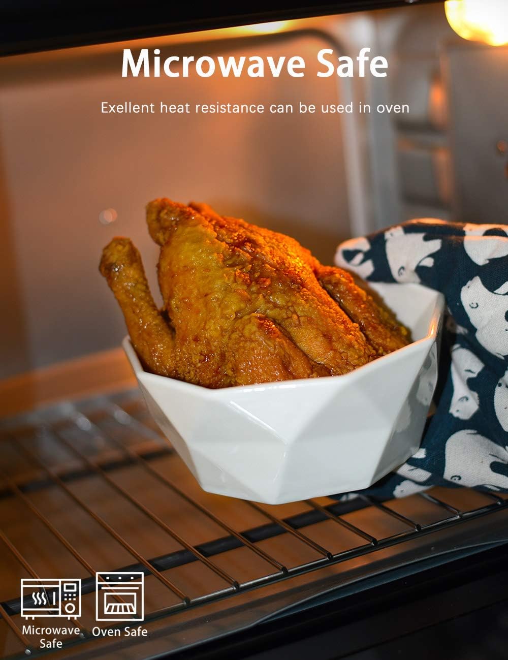  | Delling 22 Oz Geometric Cereal Bowls, White Soup Bowls Dessert/Nut Bowls Set for Rice Pasta Salad Oatmeal, Microwave / Dishwasher /Oven Safe Set of 4: Cereal Bowls