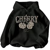 RoseSeek Women's Graphic Cheetah Letter Print Hoodie Preppy Long Sleeve Oversized Sweatshirts Hooded Pullover Tops