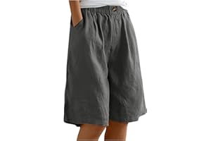 lcepcy Bermuda Shorts for Women Knee Length Casual Loose Walking Shorts Lightweight Beach High Waisted Linen Shorts