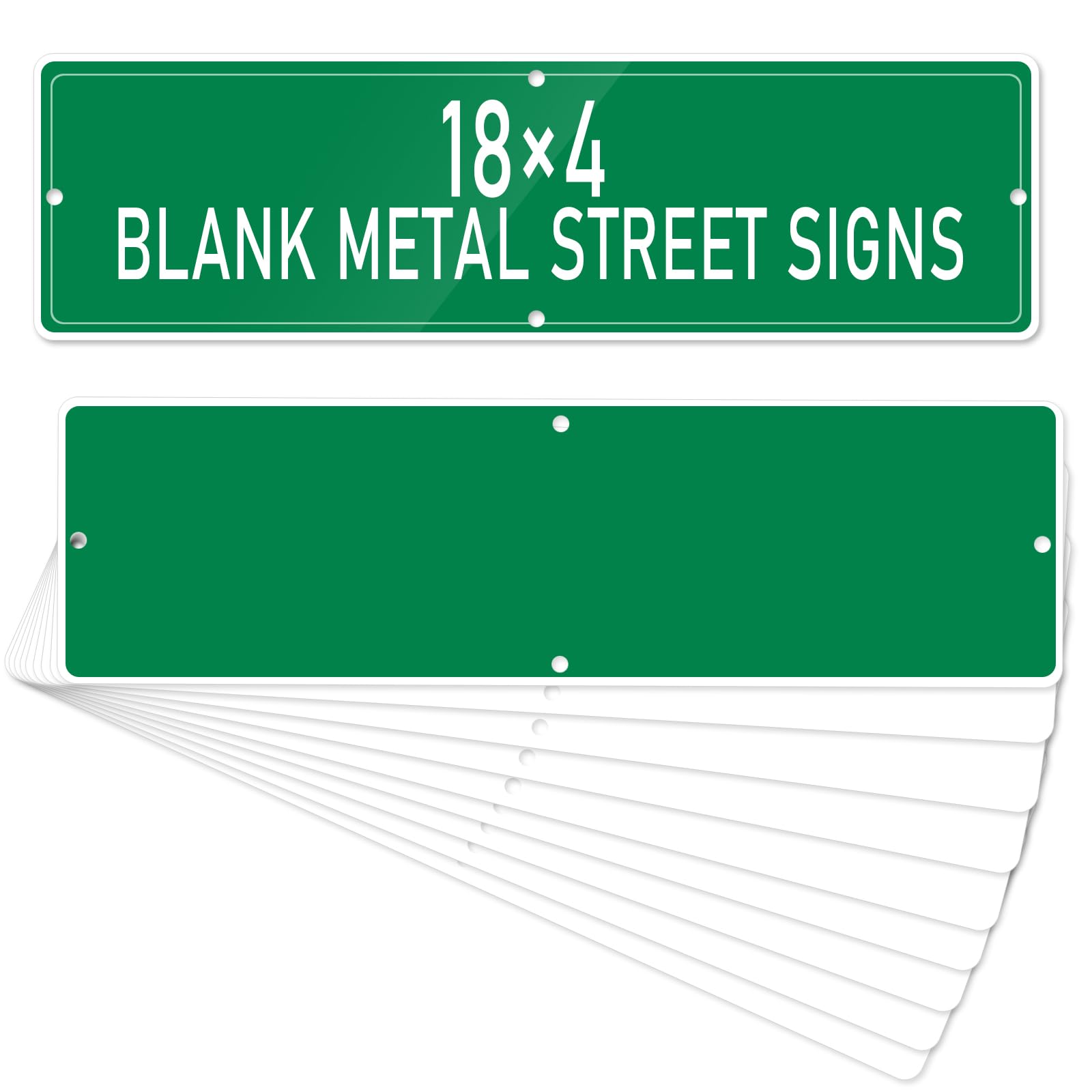 View 1 of 10 Pieces Green Blank Street Signs Metal 18×4 Blank Metal Street Signs for Vinyl Blank Road Signs man cave decor for Outdoor Street (Only one side is green)