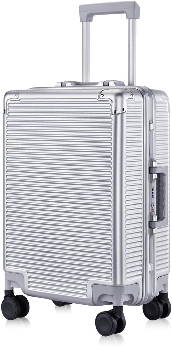 Carry-On Deep Hardside Aluminum Frame Luggage, 20" Suitcase with Great Intensity, Scratch-Resistant Business Trip, Equipped with Two Locks, Silver