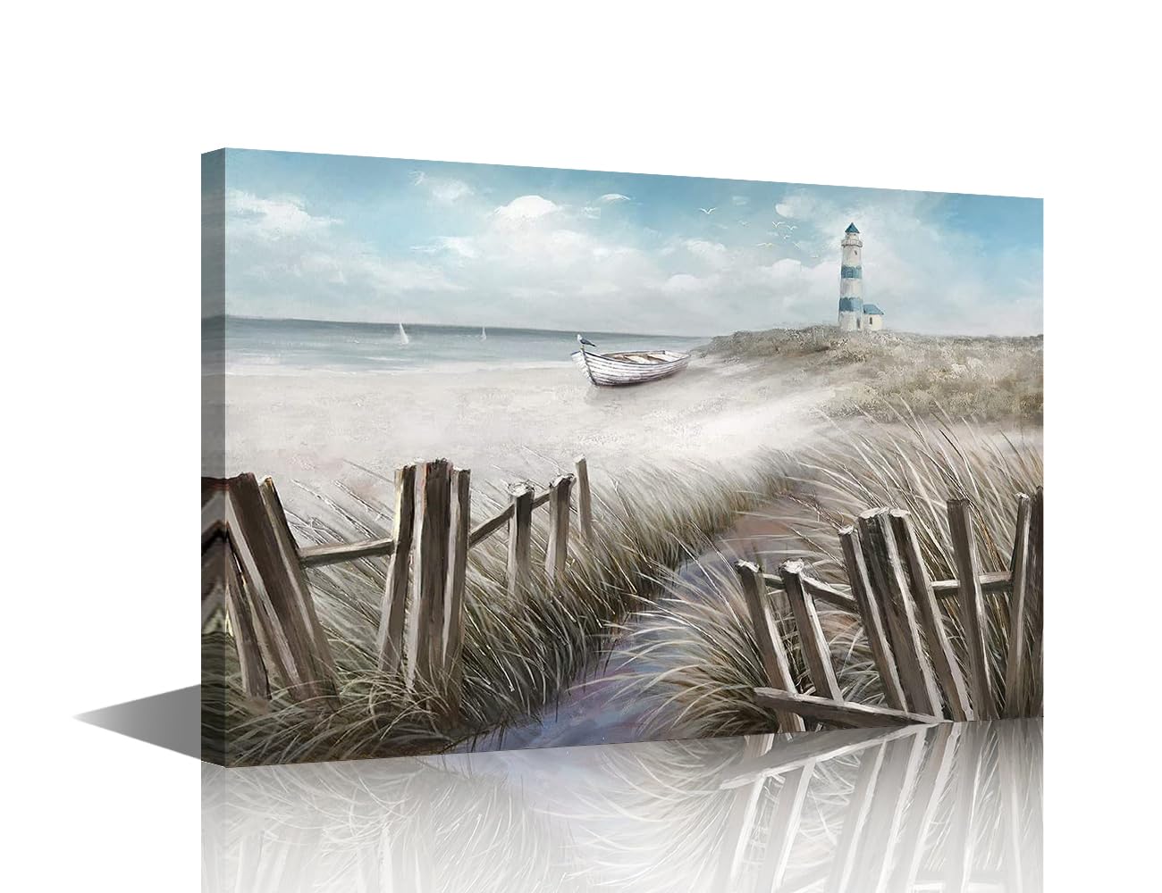 TISHIRON Wall Art Coast Art Picture for Living Room Lighthouse Artwork Painting Canvas Wall Art Seaside Canvas Prints Home Contemporary House Decor Giclee Framed Ready to Hang (24x16in)