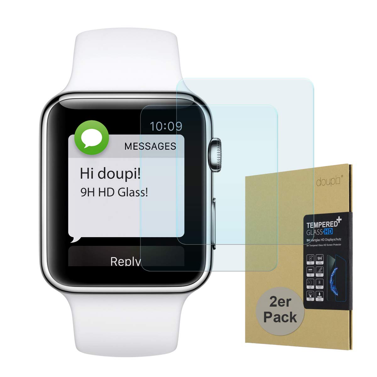 doupi 2X Screen Protector for Apple Watch 42mm Series 1/2 / 3/4, Premium 9H HD Anti Scratch [3D Touch Supported] Tempered Glass Film, 2-Pack