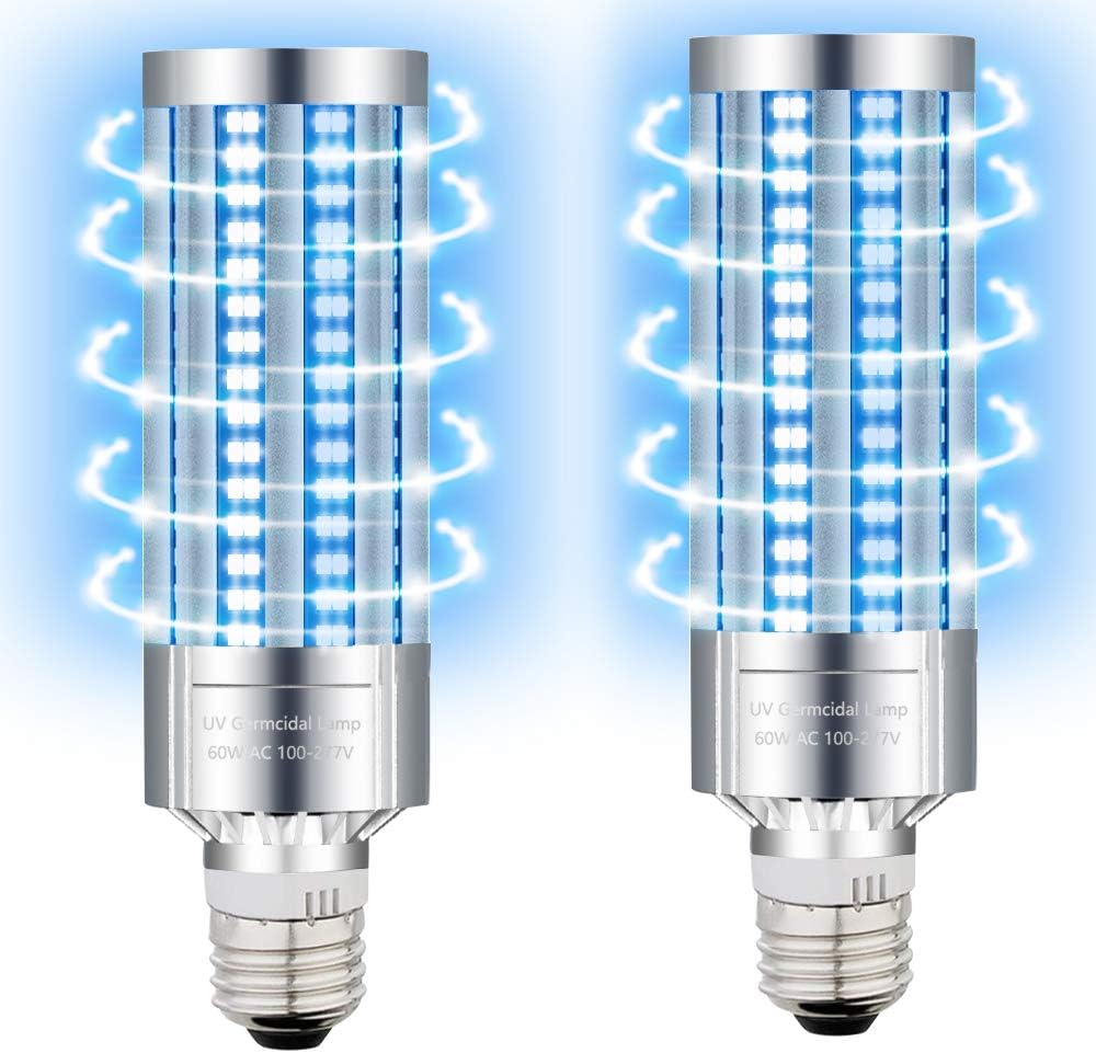 UV Germicidal Lamp UV-C Light Bulb 60W 110V E26 Ozone Free[2020 Newest] （2 Pack）