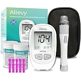 Allevy Blood Glucose Monitor Kit with 100 Test Strips, No Coding | Includes glucometer, 100 strips, lancets, lancing device &amp; case. No coding, 5-second results, 0.5&micro;L sample. FDA cleared