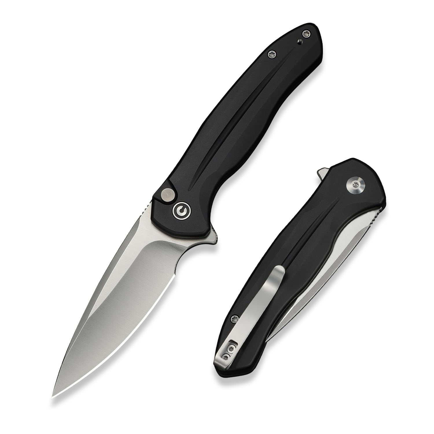 CIVIVI Kitefin EDC Navaja de bolsillo, 3.22 14C28N Cuchillo plegable con hoja de punto de caída, mango de aluminio con clip reversible para acampar, senderismo, caza C24091-1, negro