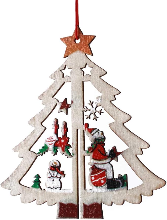 Amazon Com Flybloom Wooden Hollow Christmas Tree Hanging Ornaments Christmas Home Decorations Style 3 Home Kitchen
