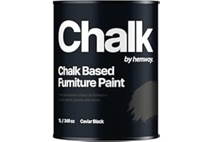 Hemway Matte Shabby Chic Chalk Based Furniture Paint 1L Caviar Black Suitable for Interior Furniture, Wardrobes, Shelves, Tables and Chairs, Quick Drying Chalky Finish Smooth Touch