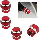 ZIMISI 4PCS Car Tire Valve Stem Caps, Aluminum Alloy Tire Valve Caps, Dustproof Waterproof Hexagon Shape Car Stem Covers, Automotive Wheel Air Cap for Truck, SUV, Bike, Motorcycle (Red)