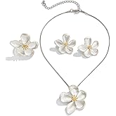 Quivox Chunky Flower Jewelry Set,Vintage Plated Gold Floral Necklace Earrings Rings,Aesthetic Geometric Flower Necklace Earrings Set for Women Ladies