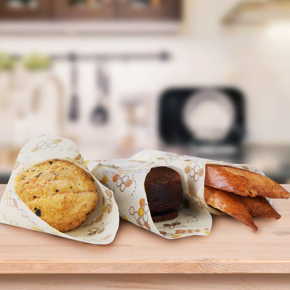 AYOUYA Wachspapier Bienenwachstuch für Lebensmittel, Wiederverwendbar Beeswax Wraps, Reusable Food Wraps, Set mit 3 Stück, Verschiedene Größe