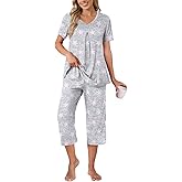 Anyally Women's Summer Capri Pajama Set Short Sleeve Shirt and Pajama Pants 2 Piece Ladies Pjs Sets