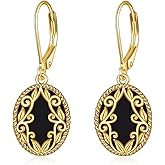 Black Onyx Earrings Sterling Silver 18K Yellow Gold Plated Filigree Boho Dangle Earrings Jewelry Gifts for Women Girls